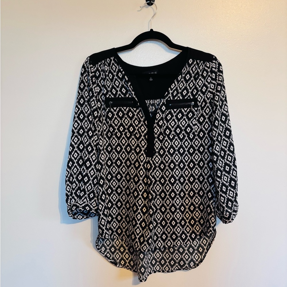 My Michelle patterned black and white blouse size medium